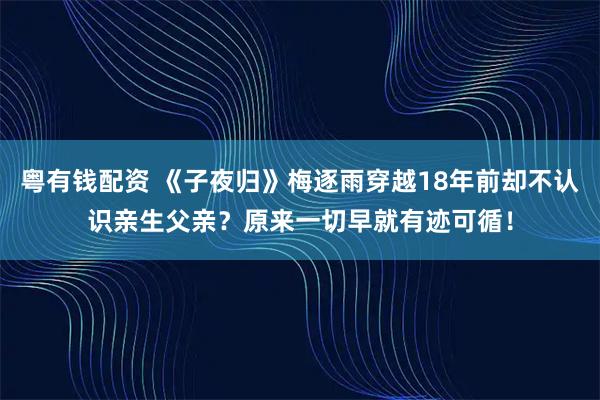 粤有钱配资 《子夜归》梅逐雨穿越18年前却不认识亲生父亲？原来一切早就有迹可循！